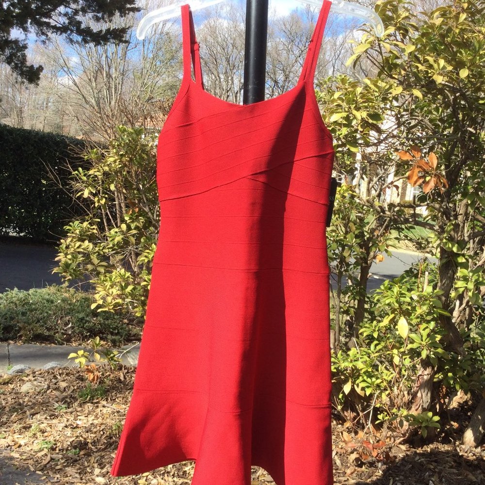 Guess Red Strap Multi-layer Flare Skirt Dress